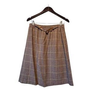 Vintage 80s Long Wool Maxi Skirt Women's SM Brown Plaid Belt Preppy Academia
